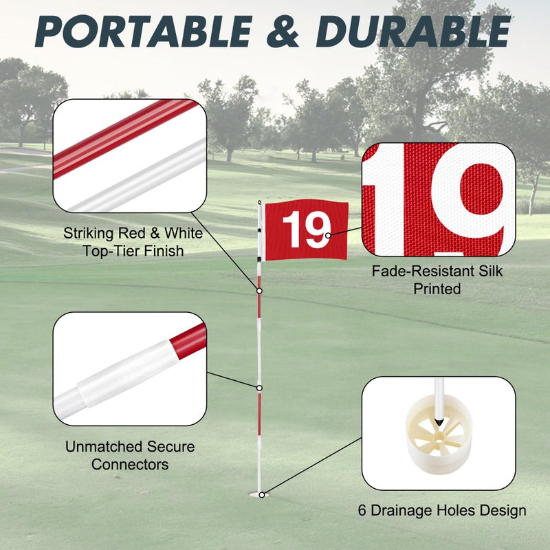 DuraRange Golf Flagstick 6ft, 5-Section Design, ABS Hole Cup, 420D Nylon Flag for Backyard Practice Putting Green | Driving Range | Country Club, Gift Idea, the 19th Hole Flag - Image 2